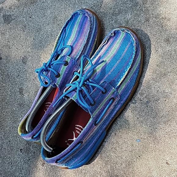 Twisted X #WDM0048 Boat Driving Moc Blue Textile Denim Shoes Women’s Size 10 M - Picture 2 of 7